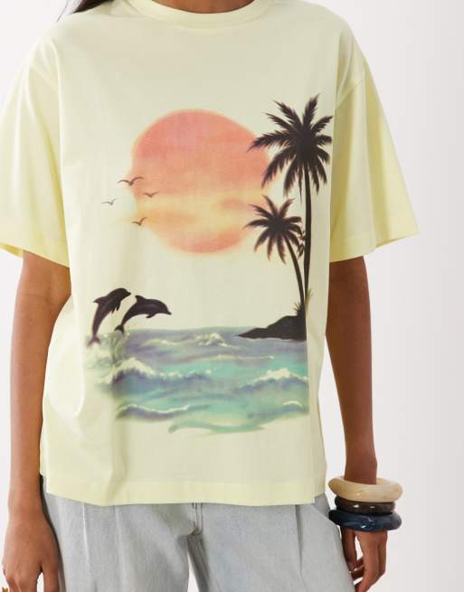 ASOS DESIGN oversized boxy t-shirt with airbrushed holiday graphic in buttermilk, 3 of 4