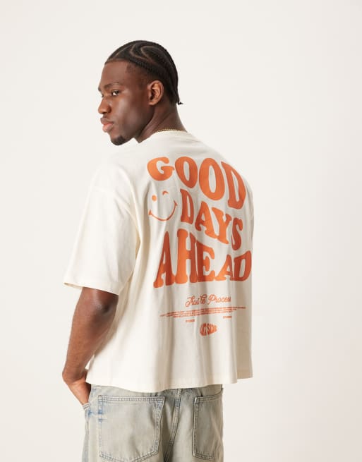ASOS DESIGN oversized boxy t-shirt with back print in off white