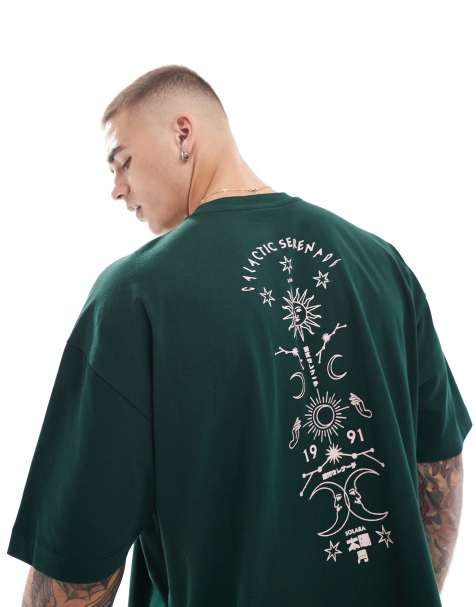 ASOS DESIGN oversized boxy t-shirt with celestial back print in green - view 1