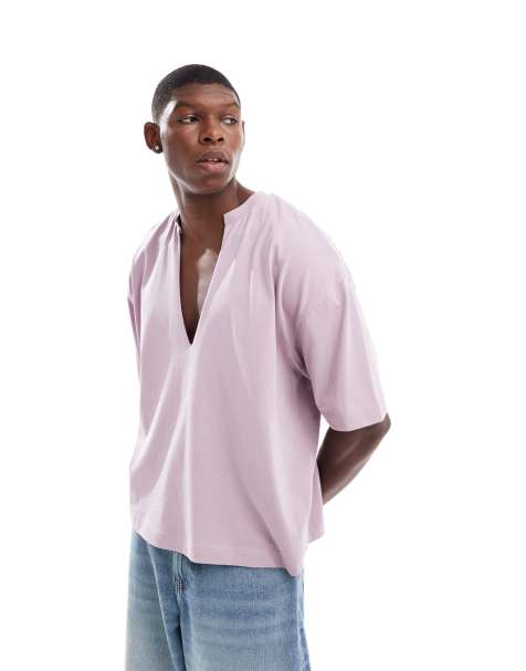 ASOS DESIGN oversized boxy t-shirt with deep cut v-neck in lilac - view 1