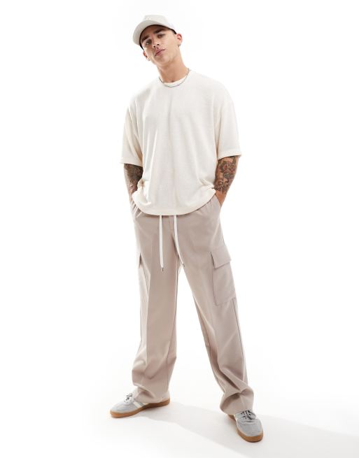 ASOS DESIGN oversized boxy t-shirt with knitted look in ecru, 2 of 4