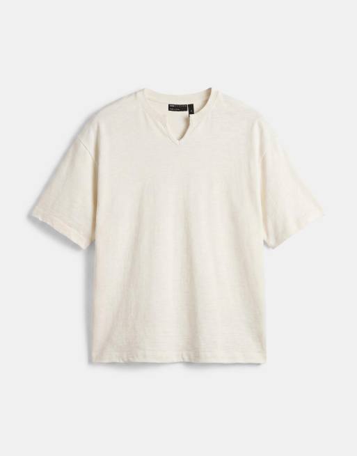 ASOS DESIGN oversized boxy t-shirt with notch neck in cream slub texture  , 6 of 7