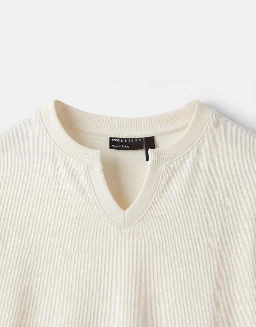 ASOS DESIGN oversized boxy t-shirt with notch neck in cream slubby texture  , 8 of 9