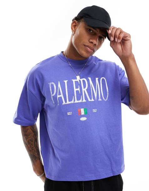 ASOS DESIGN oversized boxy t-shirt with Palermo front print in blue - view 1