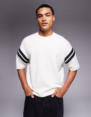 ASOS DESIGN oversized boxy t-shirt with paneling in cream-White