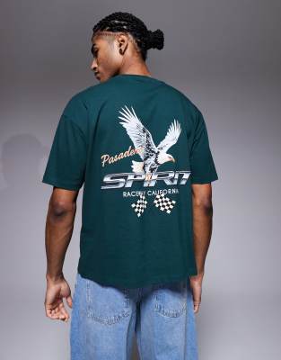 Asos Design Oversized Boxy T-shirt With Racing Graphic In Green