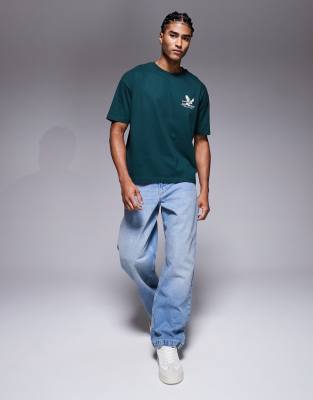 Asos Design Oversized Boxy T-shirt With Racing Graphic In Green