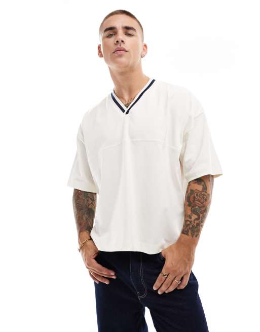 ASOS DESIGN oversized boxy T-shirt with seam detail in cream