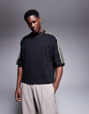 Asos Design Oversized Boxy T-shirt With Tape Detail In Black