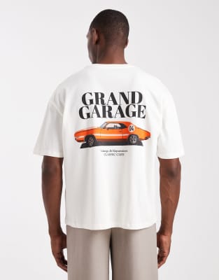 Asos Design Oversized Boxy T-shirt With Vintage Car Graphic In White
