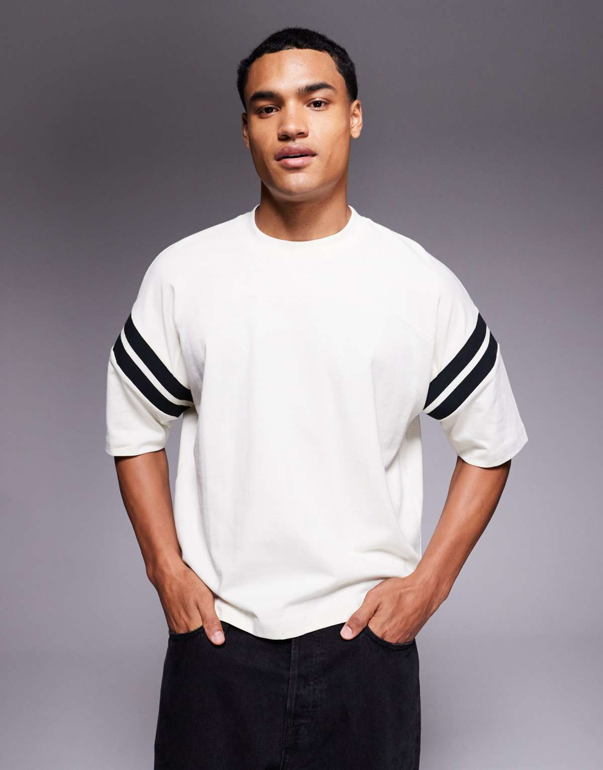 ASOS DESIGN oversized boxy t-shirt with white panelling in cream