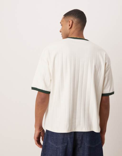 ASOS DESIGN oversized boxy t-shirt with wide set rib in cream, 3 of 4