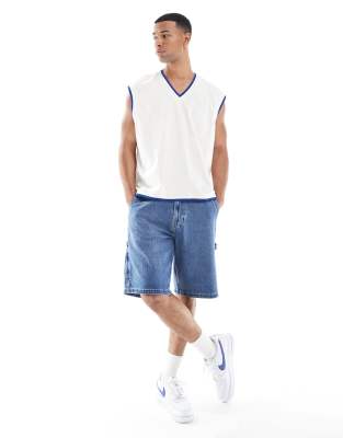 Asos Design Oversized Boxy Tank With Blue Binding In White