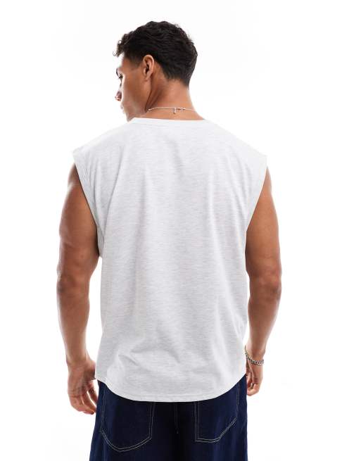 ASOS DESIGN oversized boxy tank top with notch neck in heather gray