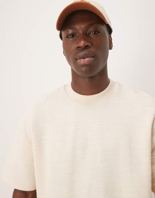 ASOS DESIGN oversized boxy texture ribbed T-shirt in cream - part of a set