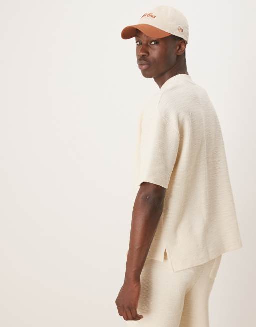 ASOS DESIGN oversized boxy texture ribbed T-shirt in cream - part of a set