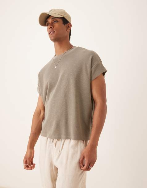 ASOS DESIGN oversized boxy textured cap sleeve t-shirt in green - view 1