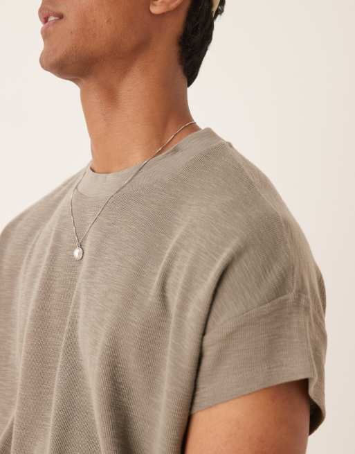 ASOS DESIGN oversized boxy textured cap sleeve t-shirt in green
