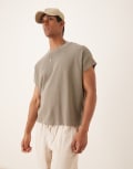 [ASOS DESIGN] ASOS DESIGN oversized boxy textured cap t-shirt in green XL Vetiver