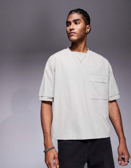 ASOS DESIGN oversized boxy textured pocket detail T-shirt in stone