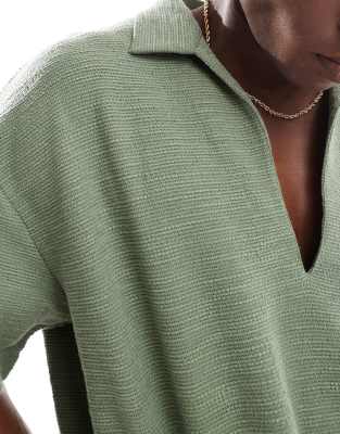 ASOS DESIGN oversized boxy textured polo in light green
