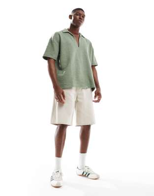 ASOS DESIGN oversized boxy textured polo in light green