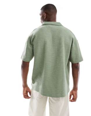 ASOS DESIGN oversized boxy textured polo in light green