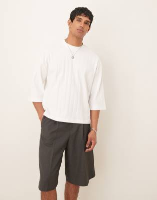 Asos Design Oversized Boxy Textured Rib Knit T-shirt In White