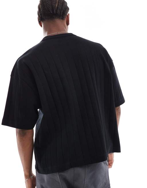 ASOS DESIGN oversized boxy textured rib t-shirt in black, 3 of 4
