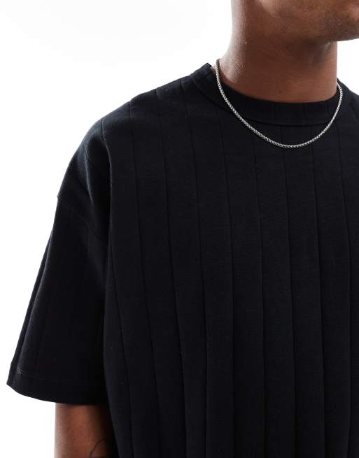 ASOS DESIGN oversized boxy textured rib t-shirt in black, 4 of 4