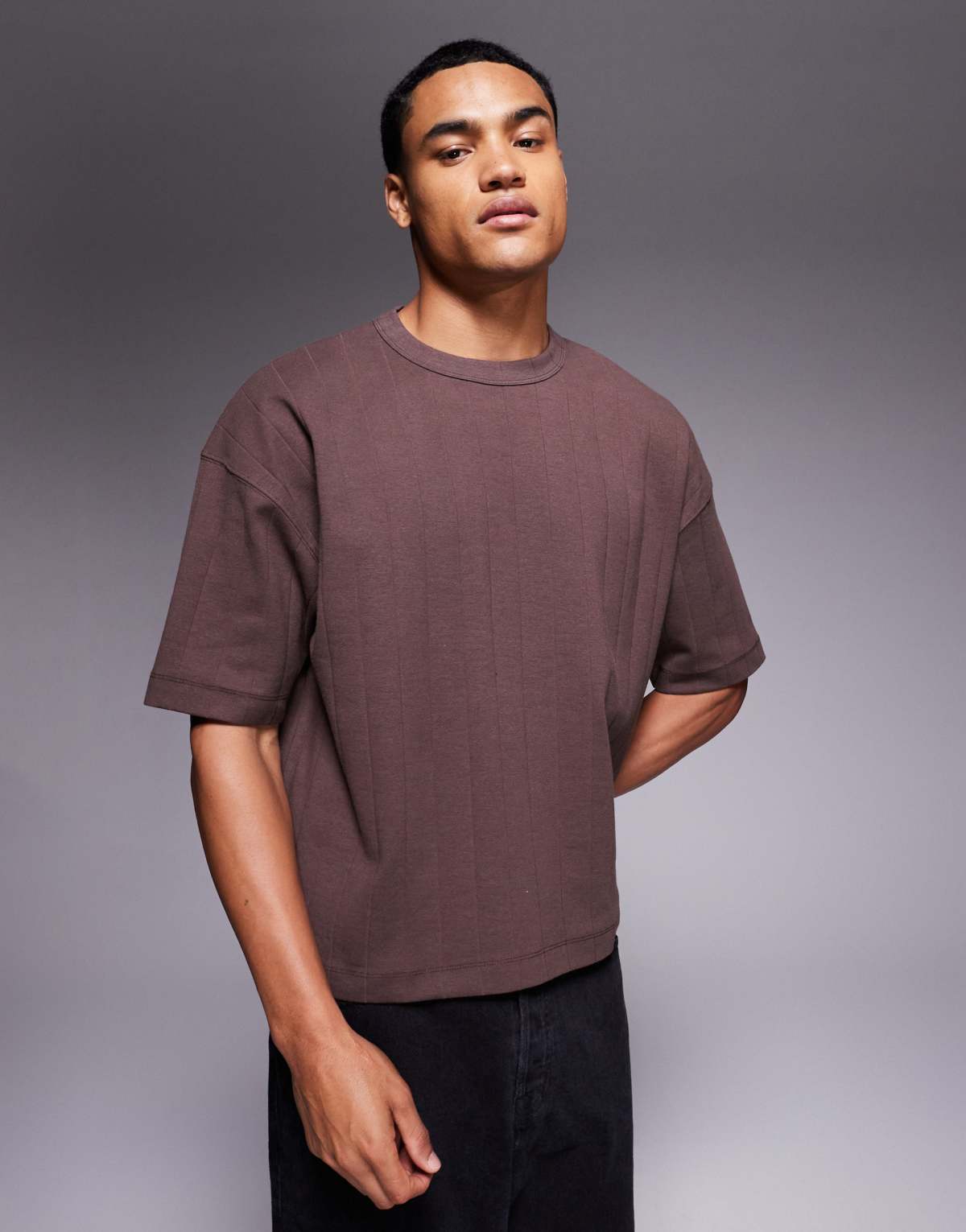 ASOS DESIGN oversized boxy textured rib t-shirt in brown