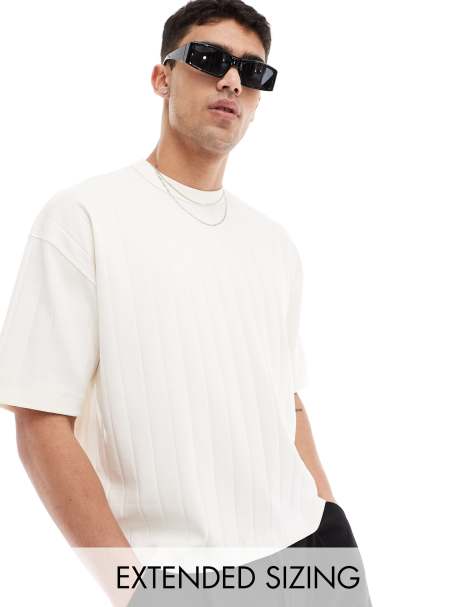 ASOS DESIGN oversized boxy  textured rib t-shirt in cream - view 1