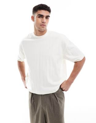 Asos Design Oversized Boxy Textured Rib Knit T-shirt In White