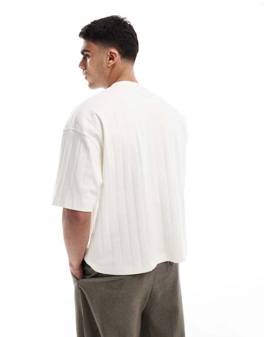 ASOS DESIGN oversized boxy textured rib t-shirt in cream