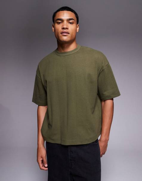 ASOS DESIGN oversized boxy textured rib t-shirt in khaki - view 1