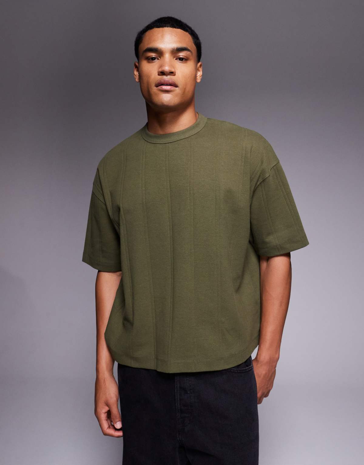 ASOS DESIGN oversized boxy textured rib t-shirt in khaki