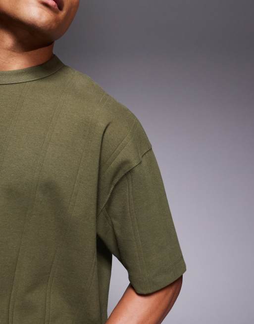 ASOS DESIGN oversized boxy textured rib t-shirt in khaki, 3 of 5