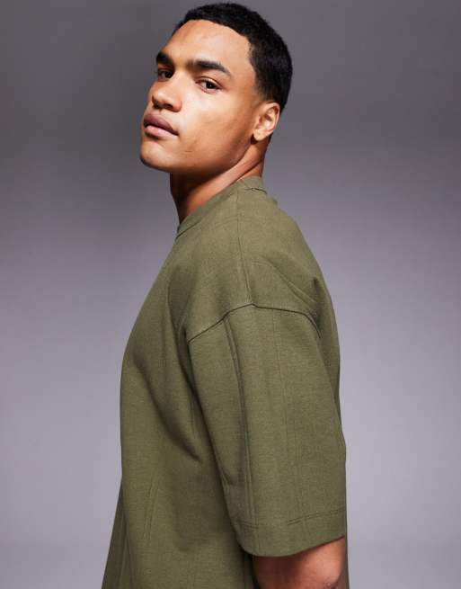 ASOS DESIGN oversized boxy textured rib t-shirt in khaki, 5 of 5