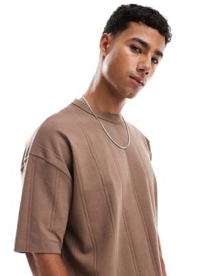 Asos Design Oversized Boxy Textured Ribbed T-shirt In Neutral
