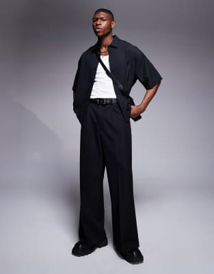 Asos Design Oversized Boxy Textured Shirt With Press Studs