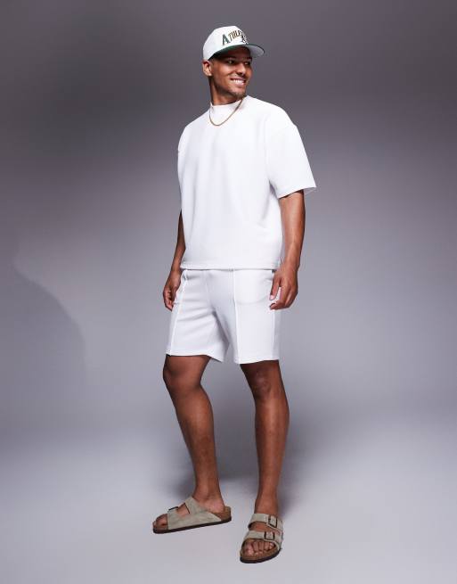 ASOS DESIGN oversized boxy textured t-shirt co-ord in white