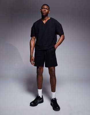 Asos Design Oversized Boxy Textured T-shirt In Black