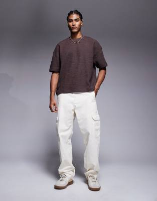 Asos Design Oversized Boxy Textured T-shirt In Brown