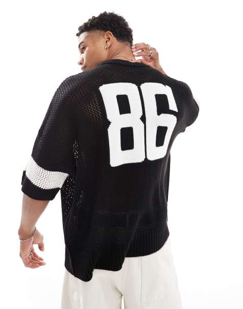 ASOS DESIGN oversized boxy textured t-shirt with number print in black - view 1