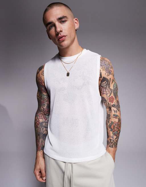 ASOS DESIGN oversized boxy textured tank top in cream