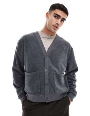 oversized boxy towelling cardigan in gray