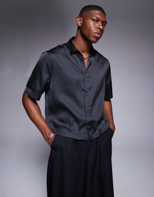 Asos Design Oversized Boxy Trapped Satin Shirt