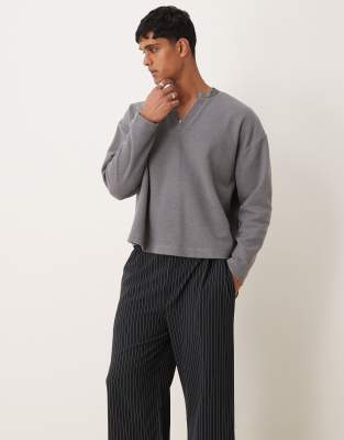 Asos Design Oversized Boxy V Neck Sweatshirt In Heavyweight