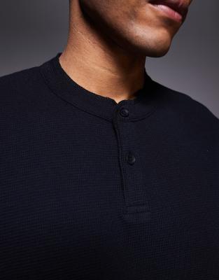 Asos Design Oversized Boxy Waffle Knit Henley T-shirt