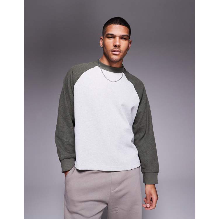 ASOS DESIGN oversized boxy waffle knit long sleeve raglan t
